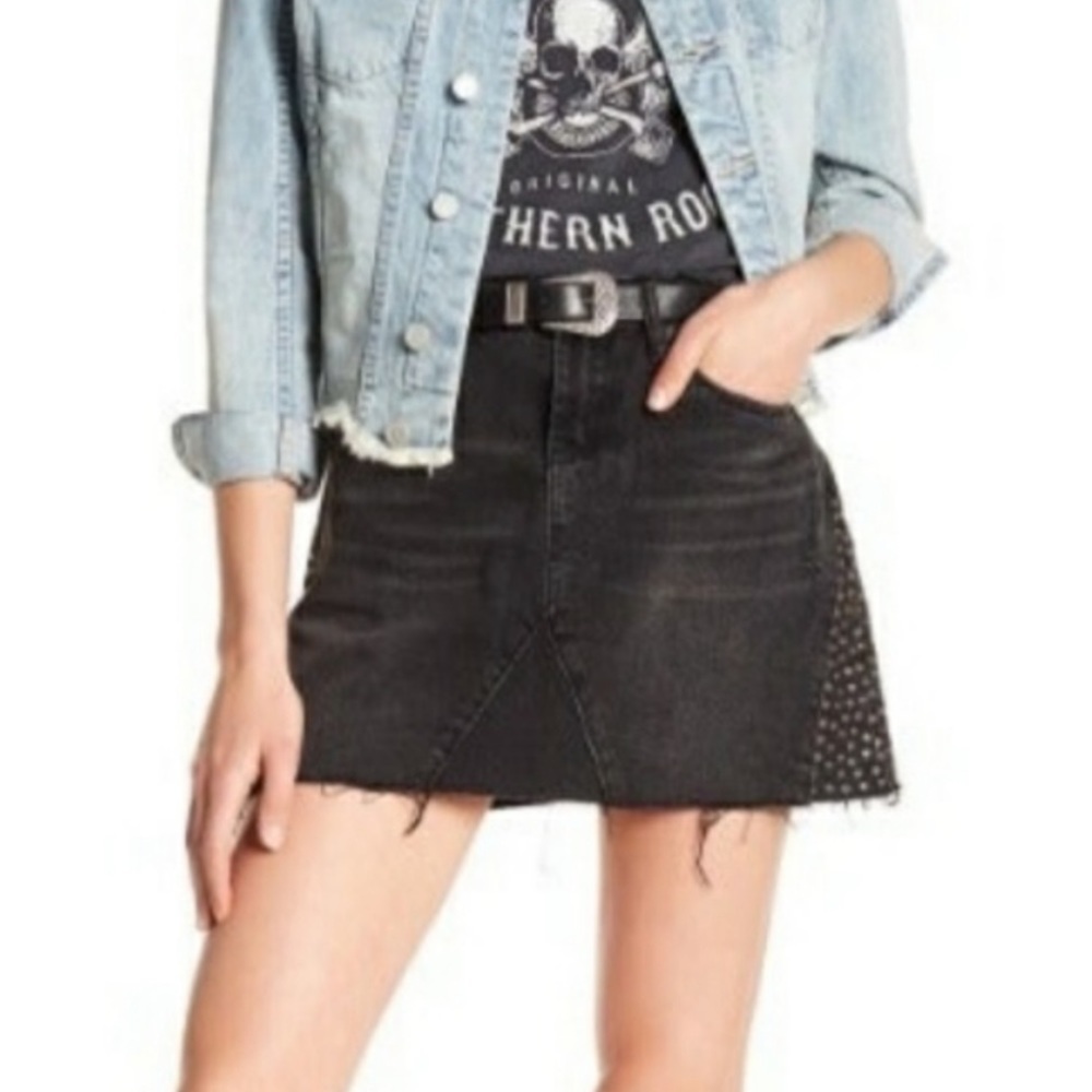 BLANKNYC Size 26 Black Distressed Denim Jean Skirt Embellished Stud Detail